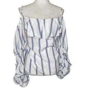 Ups & Downs Blue/White Stripes Cold-Shoulder Kimono Sleeve Summer Sz 2X
